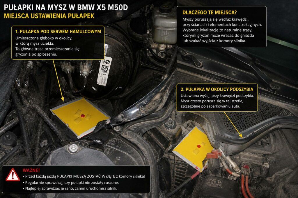 Pułapki na mysz w komorze silnika bmw x5 m50d