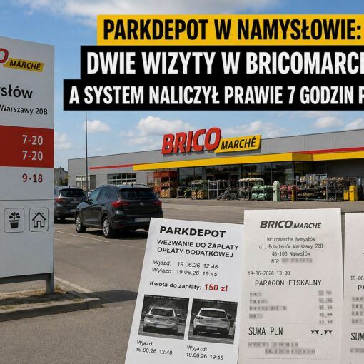 Parkdepot w namyslowie dwie wizyty w bricomarche a system naliczyl prawie 7 godzin postoju