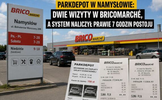 Parkdepot w namyslowie dwie wizyty w bricomarche a system naliczyl prawie 7 godzin postoju